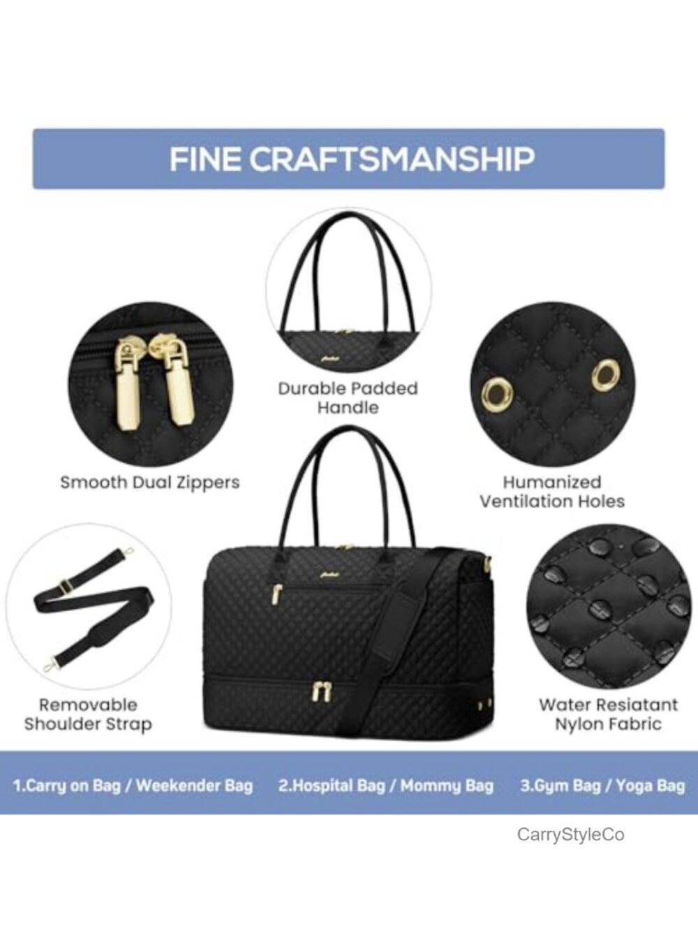 Travel Weekender Bag Duffle with Shoe Compartment Carry On - Picture 4 of 5